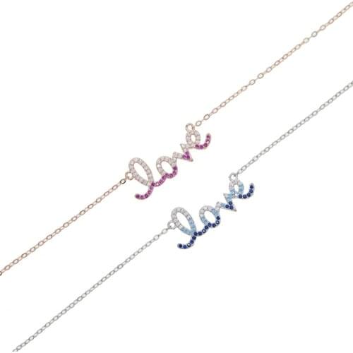Valentines lover girlfriend gift silver color lovely colorful cz charm love letter fashion trendy necklace women