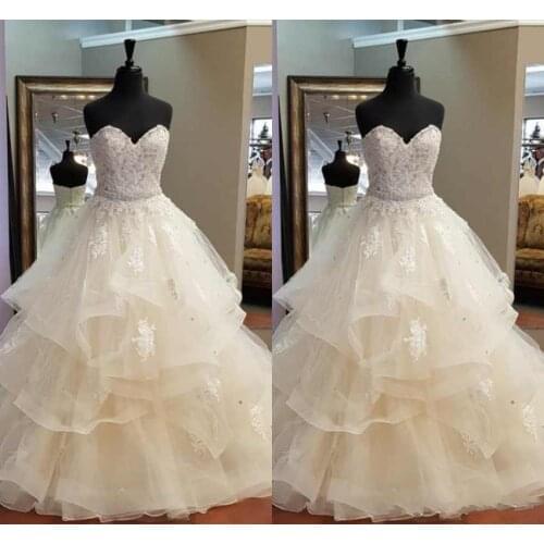 Sexy Sweetheart Ball Gown Wedding Dresses Vestido De Noiva Formal Applqiue Ruffle Floor-Length Formal Bride gowns