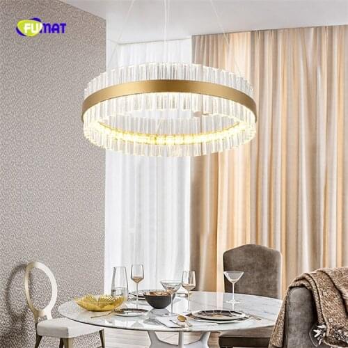 FUMAT Post-Modern K9 Crystal Chandelier Art Deco Hanging Lamp Creative Personality Round LED Living Room Light