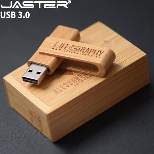 JASTER Free custom logo USB 3.0 Falsh Drive Wooden Box Pen drive 4GB 8GB 16GB 32GB 64GB 128GB Memory stick Gift Pendrive U disk