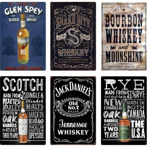 Vintage Whiskey Metal Tin Sign Plaque Retro Wall Art Decor Iron Poster for Bar Pub Club Man Cave Billboard Painting 20*30 CM