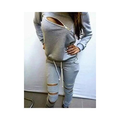 Women Suits Casual Two Piece Set Grey Tracksuits Women Velvet Sportswear Plus Size