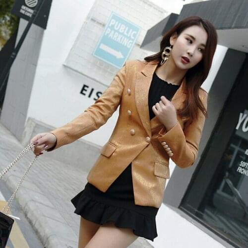 High Quality New Fashion 2020 Autumn Winter Jacket Women Lion Blazer Button Double Breasted Gold Clolr Outer Coat