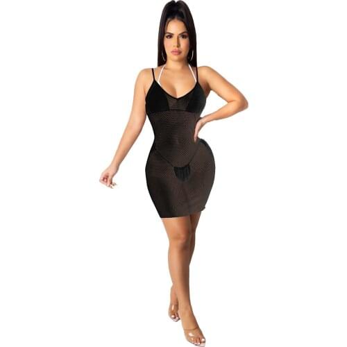 S-XXL Women See Through Mesh Bodycon Mini Dress Sexy Spaghetti Strap Ruched Party Dress Clubwear