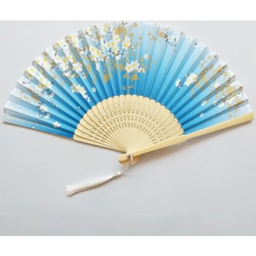 100PCS Vintage Chinese Spun Silk Flower Printing Hand Fan Folding Hollow Carved Hand Fan Event & Party Supplies