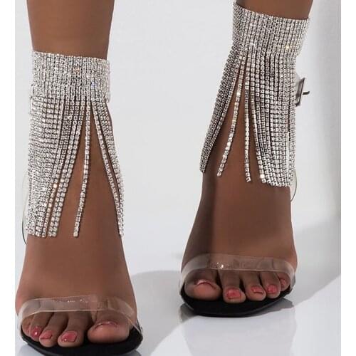 2PCS Women Shining Rhinestone Tassel Anklet Decorative Shining Foot Chain Foot Jewelry Leg Bracelet Accessories