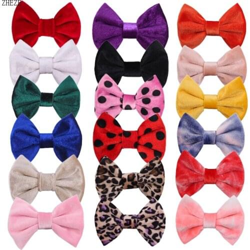 2Pcs Retail New 4'' Soft Velvet Hair Bow For Girls Solid Children Cute Clips Kids DIY Party Accessories