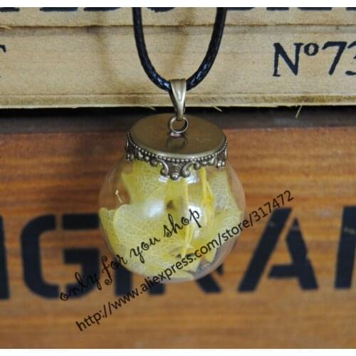 20pcs Dry lobular hydrangea Flower Glass Vial Glass Bubble Pendant Necklace Leather cord necklace 45cm (finished necklace)