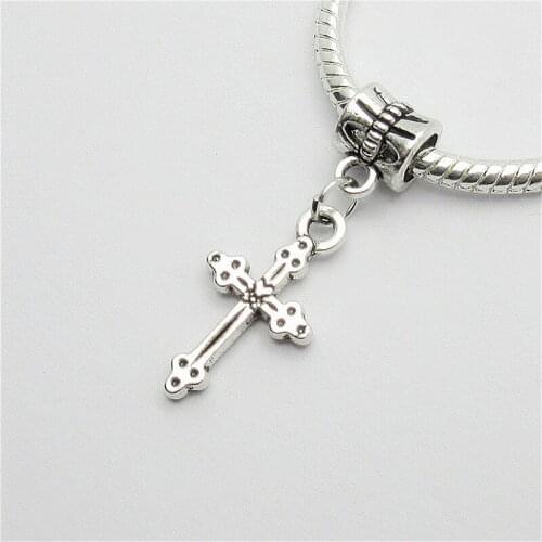 New 25pcs cross charm Big Hole bead European Pendant fit for Pandora style Bracelets Necklace DIY Metal Jewelry Making