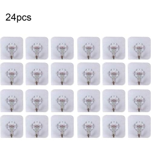 24Pcs Seamless Transparent Wall Hook Hanger Kitchen Bathroom Wall-mounted Hook