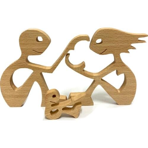 3pcs/Set Family Wooden Home Decor Statue Handmade Wooden Carving Crafts Figurine Ornament for Desktop Office LBShipping