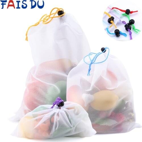 5pcs Colorful Reusable Fruit Vegetable Bags Net Bag Produce Washable Mesh Bags Kitchen Storage Bags Toys Sundries