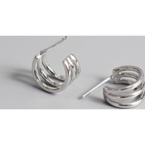 925 Sterling Silver Multilayer Geometric Stud Earrings For Women Wedding Jewelry pendientes eh1389