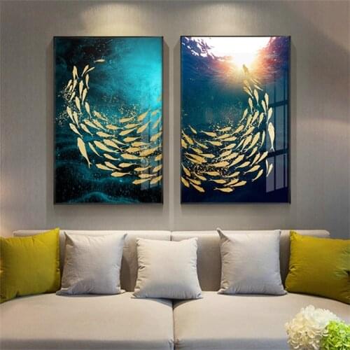 School of Fish Chasing Sunshine Abstract Beauty Art Canvas Painting Nordic Posters and Prints Wall Pictures for Home Decor