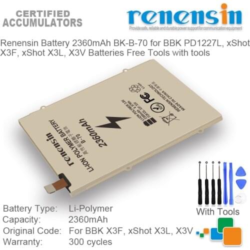 Renensin Battery 2360mAh BK-B-70 for BBK PD1227L, xShot X3F, xShot X3L, X3V Batteries Free Tools with tools