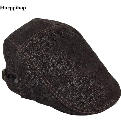 2018 Genuine Leather Windproof Duckbill Berets Man Cap Cowhide Gorras Black Ear Protection Casquette Hats For Male Drake Boina
