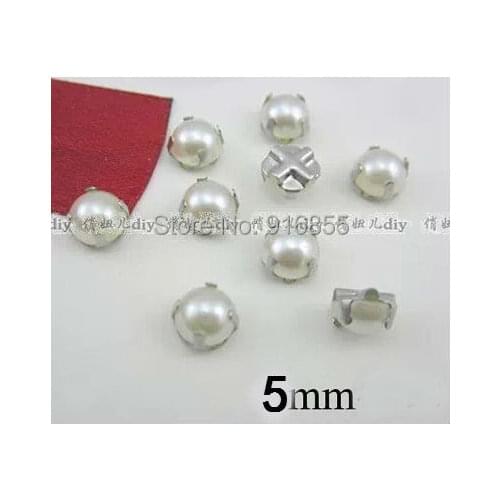 Free shipping 360pcs/bag SS25 5mm Silver Plating Ivory Color imitation Pearl Beads,Sew On Pearl Spacer Beads for Garment Jewelry