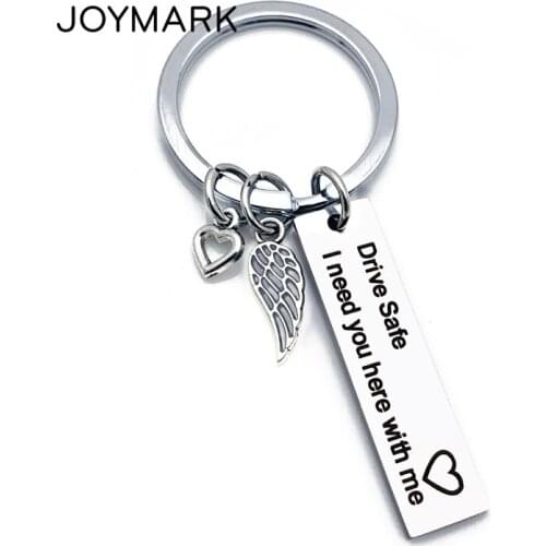 Drive Safe Series Laser Engraved Letter Stainless Steel Keychain Couples Key Rings Gift For Men Women 16 Styles GKC002