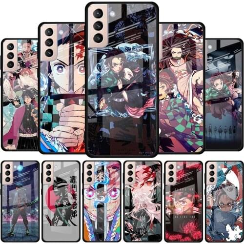Demon Slayer Tempered Glass Case For Samsung Galaxy S21 S20 FE S20 Ultra S10e S10 Lite S9 S8 Plus 5G Shell Cover Coque