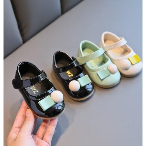 Kids Shoes for Girl Autumn Kids Leather Shoes Fashion Bead Flat Heels Princess Shoes Soft Bottom First Walkers Size 15-25 SOH019