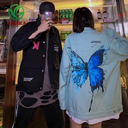 Cedy Homemade National Fashion Brand Splash-Ink Butterfly Loose BF Couples Denim Jacket Jacket Men and Women Ins Autumn Style