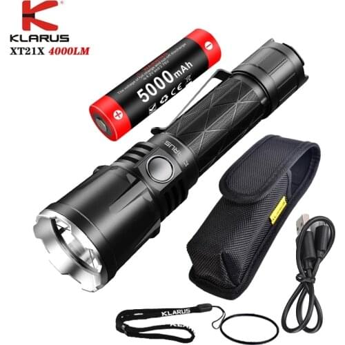 Klarus XT21X Tactical Flashlight 4000LM USB charging torch Optional FT11X Filter and KDF-3 White Diffuser / KTW-3 Signal Wand