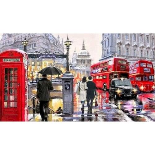 Gatyztory Frame Bus Street Diy Painting By Numbers Landscape Handpainted Gift Wall Decor Canvas Colouring