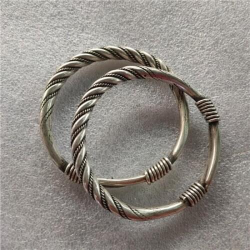 China Tibet Tibetan Silver Antique Ethnic Retro Twist-Shaped Bracelet Size Adjustable Collection Handmade Female Silvering Gift