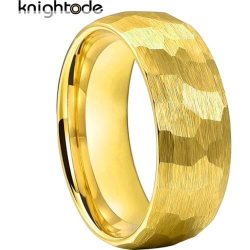 6mm 8mm Gold Multi-Faceted Hammered Tungsten Carbide Wedding Band Couple Anniversary Rings Gift Dome Brushed Comfort Fit