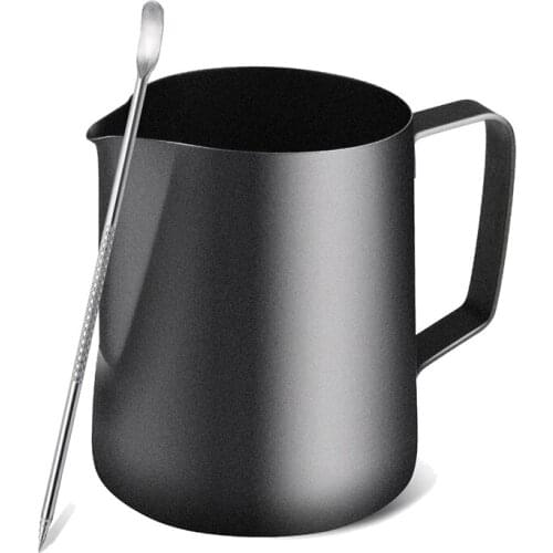 HOT-Milk Frothing Jug,Stainless Steel Milk Coffee Frothing Pitcher 900Ml(32Oz)for Making Cappuccino Espresso(Black)