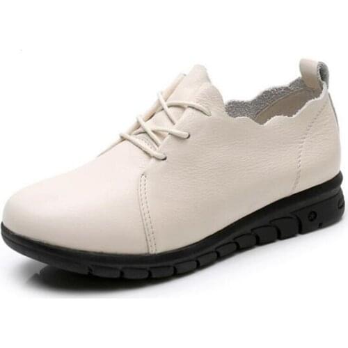 Best Sale 2020 New Spring Top Soft Cowhide Leather Shoes Fashion Casual Shoes Soft Comfort Breathable Women Flat Shoes Plus Size