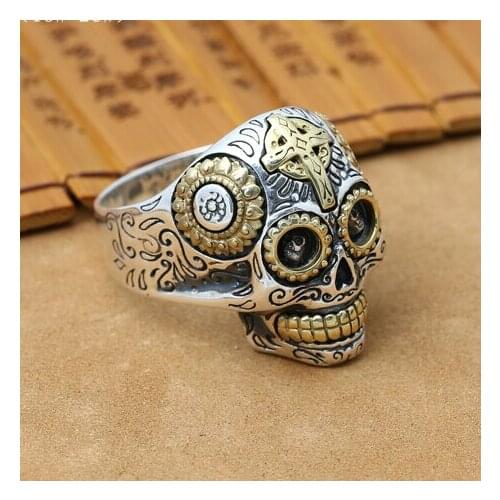 NEW Handmade 925 Silver Skull Ring Male Ring Vintage Thailand Silver Skull Man Ring Pure Silver Male Ring Jewelry Gift