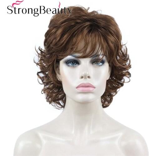 StrongBeauty Curly Wigs Soft Tousled Medium Length Synthetic Women Hair Many Colors
