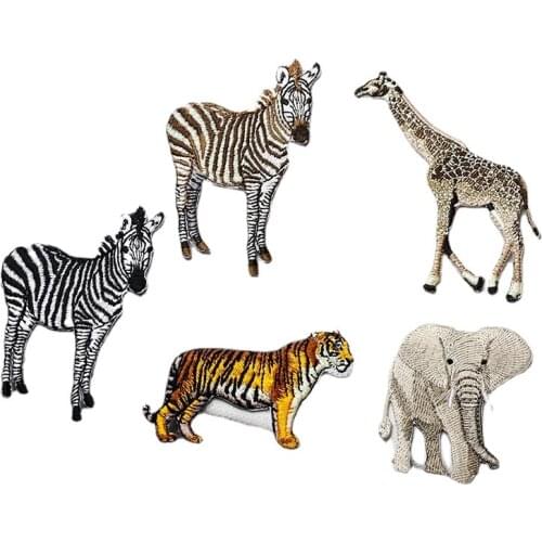 New Tiger Elephant Giraffe Animal Patch Sewing Embroidered Applique for Jacket Clothes Stickers Badge DIY Apparel Accessories
