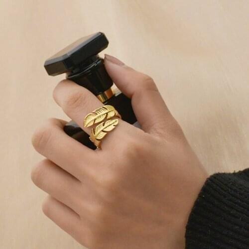 Acheerup New Simple Stainless Steel Open Ring For Women MenTrendy14k Gold Tree Leaf Adjustable Ring Birthday Jewelry Gifts