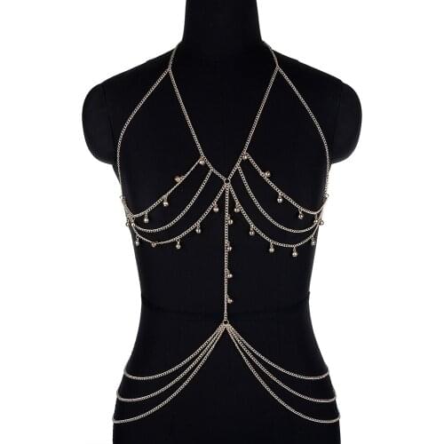 Sexy Linked Halter Bra Chain And Waist Chain Set Women Fashion New Bling Nightclub Backless Body Chain Jewelry Accessories
