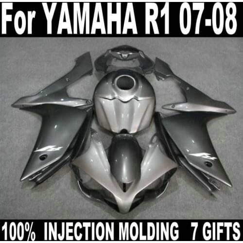 Fit 100% injection molding fairings for YAMAHA R1 2007 2008 silver body work parts fairing kit YZF R1 07 08 HZ57