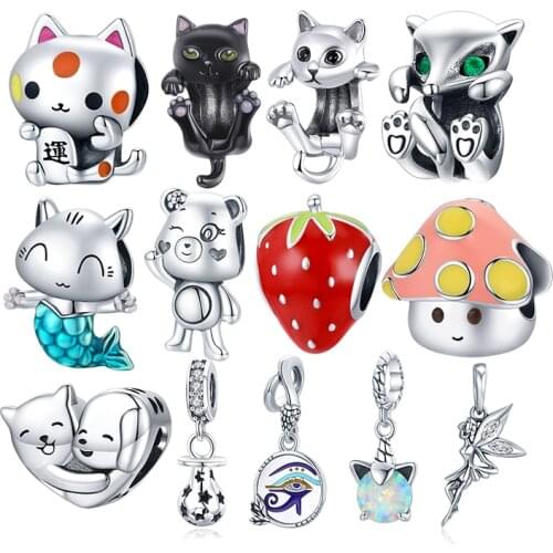 WOSTU Authentic 925 Sterling Silver Lucky Cat Pig Beads Charms Pendant Fit Bracelets Women Party Fashion DIY Jewelry Gift Making