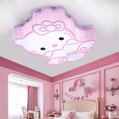 Cartoon Nordic Pink Kitty Ceiling Lights Childrens Room Girl Princess Room Cat Bedroom Ceiling Lamps Led Home Deco Lighting