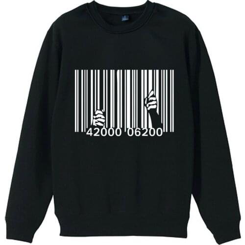 Prison Break Anarchy Break Bar Code Jail Consumerism Revolution boy man Men Crew Neck Sweatshirt Pullover Fleece ZIIART