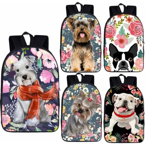 Flower Dog Yorkshire Terrier / French Bulldog Backpack Children School Bags for Teenage Girl Boy Daypack Kid School Backpack Bag