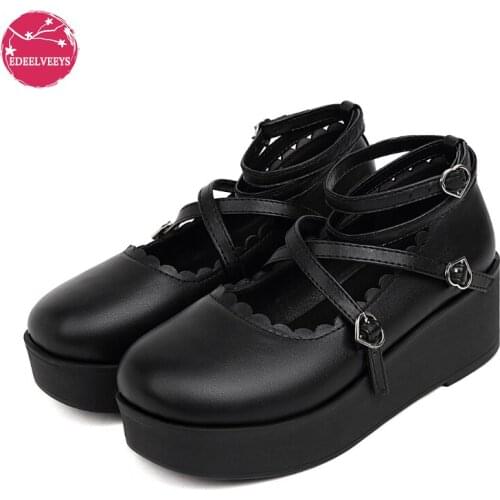 Heart Shape Buckle Strap Mary Jane Shoes Women Platform Round Toe Wedges Heel Cosplay Lolita Shoes Party Pumps