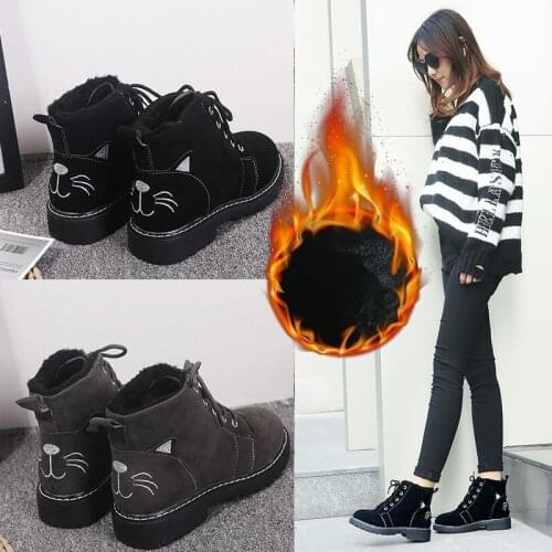 Warm Plush Boots Thick Bottom Mid Heels Round Toe Ankle Boots For Women Shoes Woman Lace Up Winter Boots Botas Mujer Plus Size