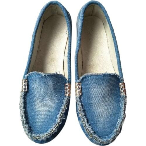 Women Casual Flat Shoes Spring Autumn Flat Loafer Women Shoes Slips Soft Leather Round Toe Jeans Flats White Shoe Plus Size