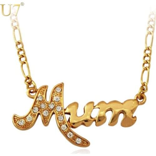 U7 Mothers Day MUM Necklace Wholesale Jewelry Gifts Gold/Silver Color Rhinestone Necklaces & Pendants N1016