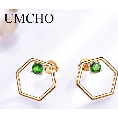 UMCHO Natural Diopside Gemstone Stud Earrings 925 Sterling Silver Jewelry Designer Green Gems Earrings For Girl Fine Jewelry New