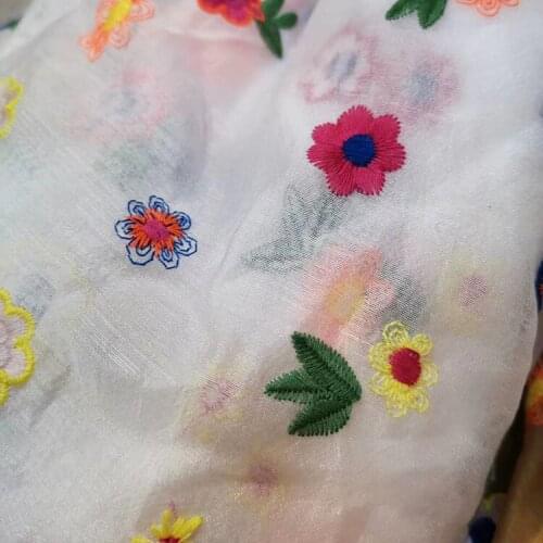 High quality Tencel polyester fabric Small flower embroidery tissu High grade robe dress cheongsam shirt coat pacthwork