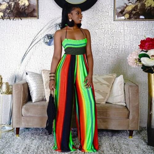 VAZN 2021 Backless Loose Vintage High-end Chic Ladies Slim V-neck Sleeveless Holiday Chiffon Sexy Club Holiday Women Jumpsuits