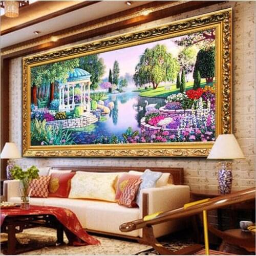 75X136cm Scenic Liuli Lake Ribbon embroidery painting sets handcraft embroidery circle DIY handmade needlework wall art home dec