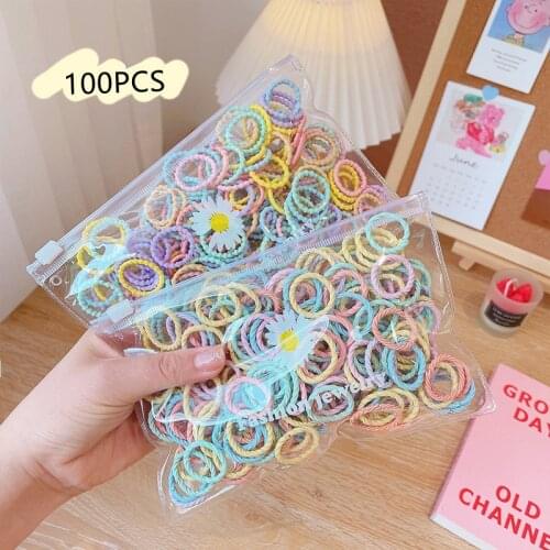 100 Pcs/Bag Children Cute Candy Cartoon Solid Elastic Hair Bands Girls Lovely Srunchies Rubber Bands Kid Hair Accessories